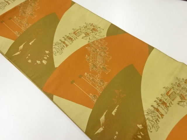 JAPANESE KIMONO / VINTAGE FUKURO OBI / WOVEN DAIMYOS PROCESSION  / BY MANYO